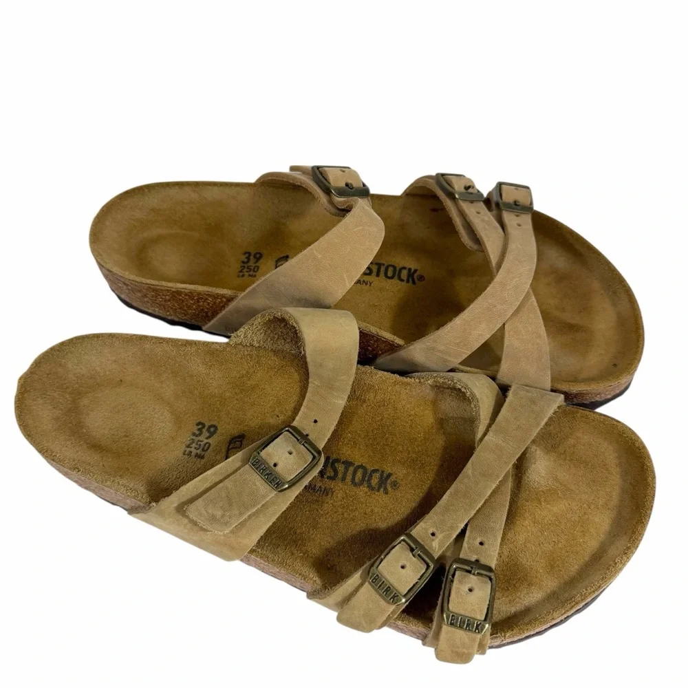 Birkenstock Tan Leather Franca Slide Sandals Size 39 - Picture 5 of 9